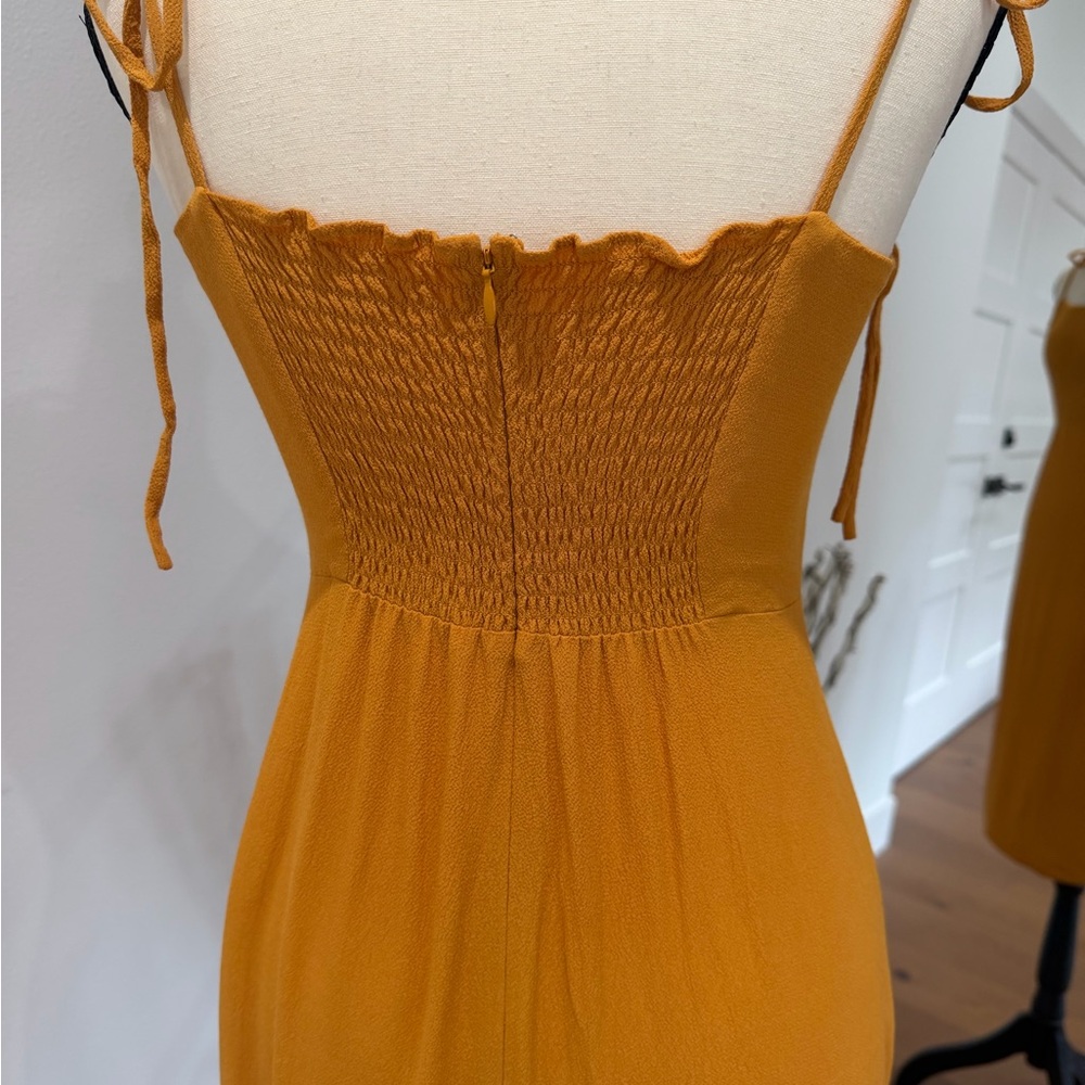 Reformation Mustard Tie-Shoulder Mid Dress - Picture 8 of 10